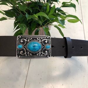Esprit Accessories - ESPIRIT brown belt with silver plate & blue stones Esprit Accessories - ESPIRIT brown belt with silver plate & blue stones